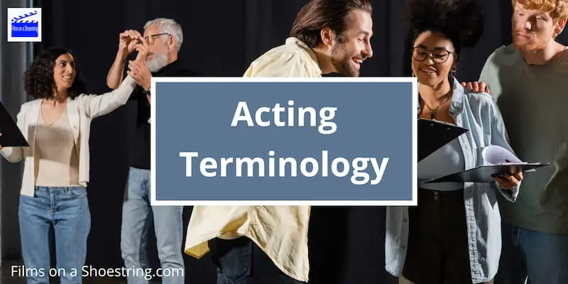 Acting Terminology title card in front of a group of actors learning acting terms