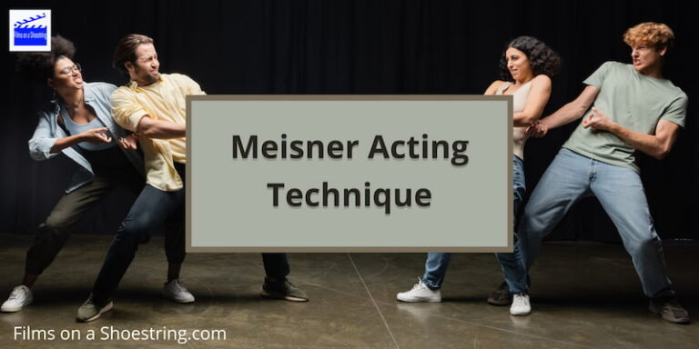 Meisner Acting Technique title card in front of a group of actors watching each other's reactions as they pretend on stage