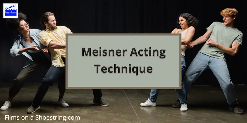 Meisner Acting Technique title card in front of a group of actors watching each other's reactions as they pretend on stage